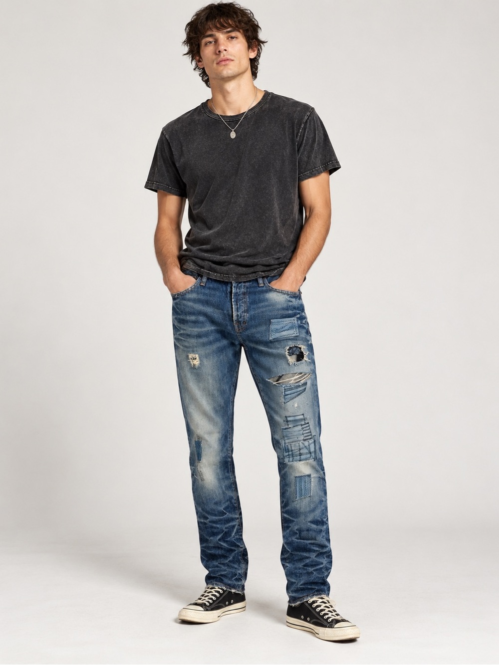 PRPS Button Fly Distressed Patchwork Jeans 34 Y2K Grunge Archive Denim